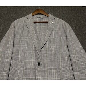 L.B.M 1911 limited edition sport blazer unlined mens gray linen blend size 56L